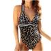 Routinfly summer overall bathroom clothing for women with a V-neck sling tank sets leopard patterns splicing swimwear bathing suits L brown