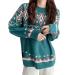 Genetic women Christmas sweater with a small stand-up collar Christmas sweater warm knitting sweater with stripes snowflakes winter sweater thick sweater women cotton sweater women green-h l
