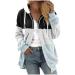 Hanxiulin fleece jacket plush jacket cuddly jacket fleece jacket ladies long hood fleece jacket long thick bladder fleece jacket hooded tops coat winter jacket with hood 5xl light blue