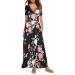 Summer Boho V-Neck Sunflower Maxi Dress - Black | Modedress Women's Short Sleeve Swing Dress - Buy Online on GoSupps.com