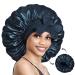 Bonnet queen satin silk sleeping cap adjustable ladies Mr. Bonnarhauben Night hair care protection curler for curly long hair smooth breathable m navy