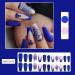 Medium Press on Nails - French Tip Acrylic Coffin Nails with Flower Designs & Rhinestones - 24Pcs Blue Glitter Stick on Nails for Women & Girls - Buy Online on GoSupps.com