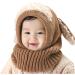 Baby Balaclava Double Pom Pom Knitted Hood Hat | Winter Warm Beanie Cap for Boys & Girls | Cute Small Bear Design | E-Brown - Buy Online on GoSupps.com
