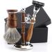 Haryali London Razor Set - 3 -part razor set made of wood - razor with 3 blades - razor made of roof hair - wooden razor brush and stainless steel - shaving set as gift set