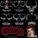 Chunyin 7 Pcs Day of the Dead Face Gems Tattoo and Floral Crown Garland Set  Makeup Halloween Temporary Rhinestone Stick on Skull Tattoo Stickers Red Rose Headband Headpiece for Women Girl Costume