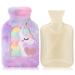 Hot Water Bottle with Cover Removeable & Washable Soft Unicorn Plush Bottle Cover Warm in Winter Natural Rubber 1 L for Neck Waist Back Legs Shoulder (Purple)