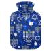 Happy Hanukkah blue hot hot water bottle with cover hot water bottles for pain relief hot water bottle hot water bottle water bag for children and adults 2 L