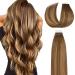Lacer Hair Tape on Hair Extensions Remy Human Hair 20 Pieces 50 Grams Balayage Chocolate Brown to Caramel Blonde Highlights with Chocolate Brown Roots Tape in Hair Extensions 16 Inch R4-4/27 16 Inch R4-4/27 Rooted Choc...