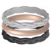 ThunderFit Women Silicone Wedding Bands, Breathable Wedding Rings for Women, Unique Designs Braided- Black, Grey A, Thin-Rose Gold A 8.5 - 9 (18.9mm)