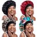 4Pcs Large Satin Bonnet,Silk Bonnet with Wide Elastic Band,Hair Bonnet for Curly Hair,Big Sleep Cap for Women Hair Care (Black+Red+Leopard+Blue Flower)