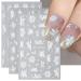 JMEOWIO 6 Sheets 3D Embossed White Flower Nail Art Stickers Decals Self-Adhesive 5D Spring Summer Floral Nail Supplies Nail Art Design Decoration Accessories