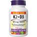 Webber Naturals Vitamin K2 with D3 110 Softgels MK-7 Formula Helps Support Bones Teeth and Immune Function