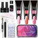 Gel Nail Polish Set with Lamp Starter Kit 3 Colors Pink Nude Gel Nail Polish Set Gel Nail Extension Kit No Wipe Base & Top Coat Gel Nail Kit Gift for Beginner DIY at Home