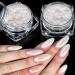 2 Boxes White Pearl Chrome Nail Powder - Transparent Clear Ice Shimmer Chrome Pigment Powder for Nails  Glazed Donut Inspired Nails Mirror Effect Glitters Nail Art Powder for DIY Salon