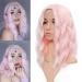 FAELBATY 14 Inch Cosplay Loose Wave Pink Wigs Women's Short Wig Curly Wavy Synthetic Cosplay Wig Pure Pastel Wig for Girl Costume Wigs Light Pink Wig pastel pink