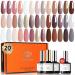 Modelones 24 Pcs Gel Nail Polish Set 20 Colors Nude Pink White Nail Polish Neutral Brown Glitter Gel Polish Set with Bond Primer Glossy & Matte Top Base Coat Soak Off LED Manicure Gifts White Glitter Brown