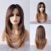 Sylhair Wig Women Brown Long Layered Synthetic Hair Wigs Ladies Ombre Brown Wigs for Women 22" Brown-Dark Root