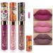 evpct 3Pcs Purple Nude pink Dark brown Matte Liquid Lipsticks Lip Gloss Stain Makeup Sets Smudge Proof  Skull Face 24 Hour Long Lasting Liquid Matte Lipstick Waterproof labial mate larga duracion 24 3 Count (Pack of 1) E...