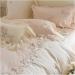 Rose Flowers Embroidery Romantic French Lace Ruffles Bedding Set Plush Warmth Velvet Fleece Duvet Cover Set Bed Sheet Pillowcase Bedding Set (Pink Flat Sheet Style_Queen) - Buy Online on GoSupps.com