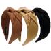 3PCS Wide Knotted Headbands Pure Color Knot Headband  Cloth Art Headband Yoga Hair Band Elastic Hair Accessories for Women and Girls (Black+beige+brown)