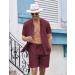 COOFANDY Men's 2 Piece Linen Set - Band Collar Shirt and Shorts Beach Sets in Wine Red - XX-Large - Buy Online on GoSupps.com