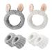 Set of 2 Bunny Ears Headbands with 4 Pieces Wrist Bands Women's Makeup Headbands Elastic Headbands Cute Headgear for Washing Face Makeup Bathing (White Gray)