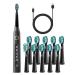 FamiHealth Electric Toothbrush for Adults Rechargeable Electric Sonic Toothbrushes, 5 Modes 10Heads Black Eb-10 Heads-black