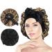 Arqumi Silk Bonnet 2PCS Large Silk Hair Wrap for Sleeping Adjustable Satin Bonnet Hair Bonnet Sleep Cap with Elastic Stay On Head for Long Curly Thick Black Hair for Women Hair Care Black&Leopard A (2PCS) Black & Leopard Pattern
