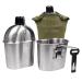 Goetland Stainless Steel WWII US Military Canteen Kit 1QT with 0.5QT Cup Nylon Cover G.I. 1QT Canteen With 0.5 Grab Handle Cup