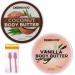 Derma V10 Coconut and Vanilla Body Butter 220ml x2 and Cosmetic Spatula x2 - Moisturising Hydrating and Nourishing Body Cream - Vegan Friendly