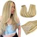 Doores clip in extensions real hair light blonde highlights gold blonde 40cm 16 inch 7 pieces 110g PU clip in extensions real hair extensions real hair extensions clip in human hair seamless 40cm-11/2 light blonde highlights golden blonde suture