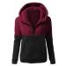 oelaio Sherpa Jackets for Women Winter Warm Fleece Lined Coat Patchwork Jacket Thermal Fuzzy Fleece Jacket Pocket Outwear Wine Large