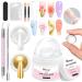 BISHENGYF Solid Builder Nail Gel and Chrome Nail Powder Set 3D Sculpt Gel for Nail Art DIY D Gel Gold and White Powders