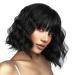 OUFEI Black Wig with Bangs Curly wigs for Women Short Wavy Wigs Synthetic Hair Heat Resistant Wigs for Daily Party Cosplay Wear-13 Inches black A(13in)