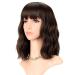 FAELBATY Brown Wig Short Bob Wigs With Air Bangs Shoulder Length Wig For Women Curly Wavy Synthetic Cosplay Wig Bob Wig for Girl Costume Wigs Natural Black Dark Brown Color 12" mix 6#/8#