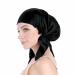 SissiLita 100% Silk Bonnet for Sleeping, Hair Bonnet with Tie Band, Large Silk Sleep Cap for Curly Hair, Silk Hair Wrap for Hair Care (Black) Rich Black