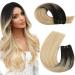 Moresoo Brown Weft Hair Extensions Real Human Hair Balayage Sew in Human Hair Extensions Brown Root Ombre to Caramel Blonde with Platinum Blonde Human Hair Double Weft 14 Inch 100g/Pack #2/27/613 14 Inch(Pack of 1) WEFT #2/27/613