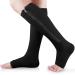 Ailaka Zipper 15-20 mmHg Compression Socks for Women Men Knee High Open Toe Support Graduated Medical Varicose Veins Hosiery for Edema Swollen Pregnancy Recovery (1 Pair) S/M Black