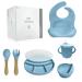 Baby Weaning Set Silicone Baby Self Feeding Tableware Set - Divided Suction Plate - Bowl with Suction Plate - Bowl Set with Sippy Cup Silicone (Blue)