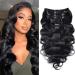 Body Wave Clip In Hair Extensions For Black Women 8Pcs Clip In Human Hair Extensions With 18 Clips Double Weft Natural Color 120g(16inch  Natural Black Body) 16 Inch Natural Black Body