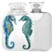 NAANLE watercolor heat bottle with seahorse design transparent hot water bottle 2 l large warm steward for bed hand feet pain relief heat and cold therapy