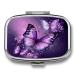 Pill Box Beautiful Purple Butterfly Art Print 2 Compartment Medicine Pill Case Pill Organizer Decorative Metal Portable Pill Box for Pocket Or Purse