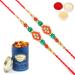 Ghasitaram Gifts Rakhi for Brother Rakhis Online - Set of 2-2K-277 Fancy Thread Rakhis with 100 GMS of Dryfruits Mix Can 2 Rakhi with 100 gms of Dryfruits Mix Can