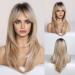 HAIRCUBE Blonde Wigs Long Curly Wigs Shoulder Length Heat Resistant Synthetic Wigs for Women with Bangs Ombre blonde