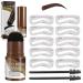 Eyebrow Stamp Stencil Kit  Professional Waterproof Adjustable Long Lasting Eyebrow Stamp for Perfect Brow  Eyebrow Powder with 10 Reusable Eyebrow Stencils and 2 Spiral Eyebrow Brushes (Dark Brown)
