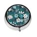 Teal Grey and White Floralround Pill Box 3 Compartments Round Pill Box Organizer for Purse Or Pocket Portable Travel Pill Box