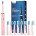 Sonic Electric Toothbrush for Adults and Kids - Rechargeable Sonic Toothbrush with 8 Brush Heads 120 Days of Use with 3-Hour Fast Charge 5 Modes with 2 Minutes Timer Gift for Family 1 count (Pack of 1) Pink