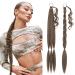 MY-LADY Long DIY Braided Ponytail Extension with Elastic Tie Yaki Straight Wrap around Braid Hair Extensions Pony Tail Synthetic Hairpiece 34 inch Dark Grey Blonde