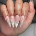Mouyouglow press on nails short almond pink nude white French gold glitter wave line fake nails with nail glue almond white tip wavy artificial fingernails ... bba3