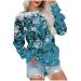 Women Xmas Pulli Top Christmas Sweater Pullover Blous Santa Claus sweater Festy tops Ugly elk printed long arm t shirts sweatshirt 2-blue m